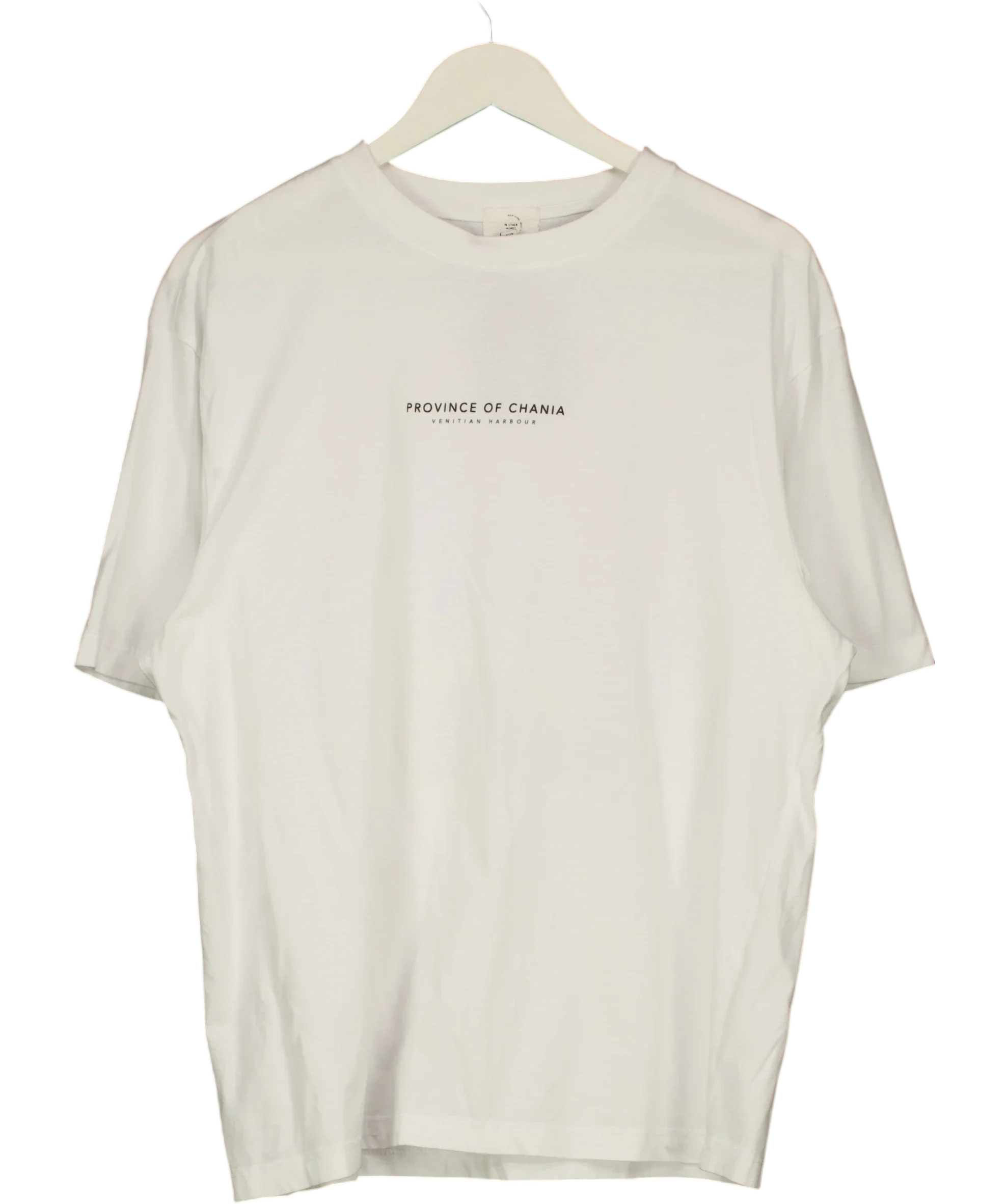 River Island White Province of Chania Crete Large Back Graphic T-Shirt White, size UK L — front