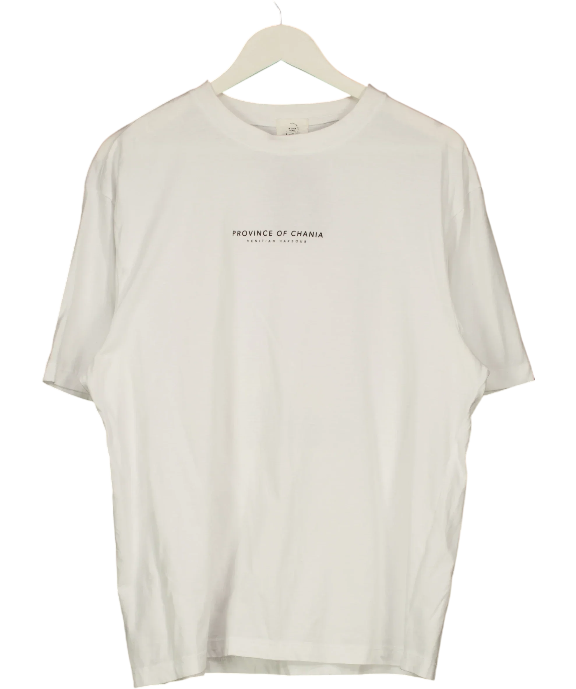 River Island White Province of Chania Crete Large Back Graphic T-Shirt White, size UK L — front
