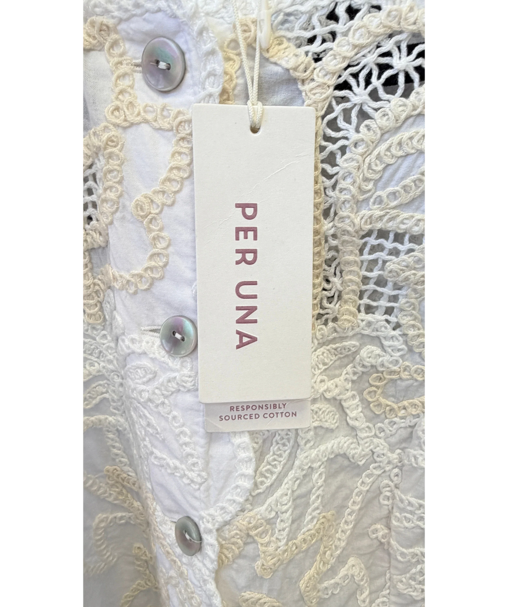 M&S Cream Per Una Pure Cotton Broderie Waistcoat Ecru Mix, size UK 10 — detail