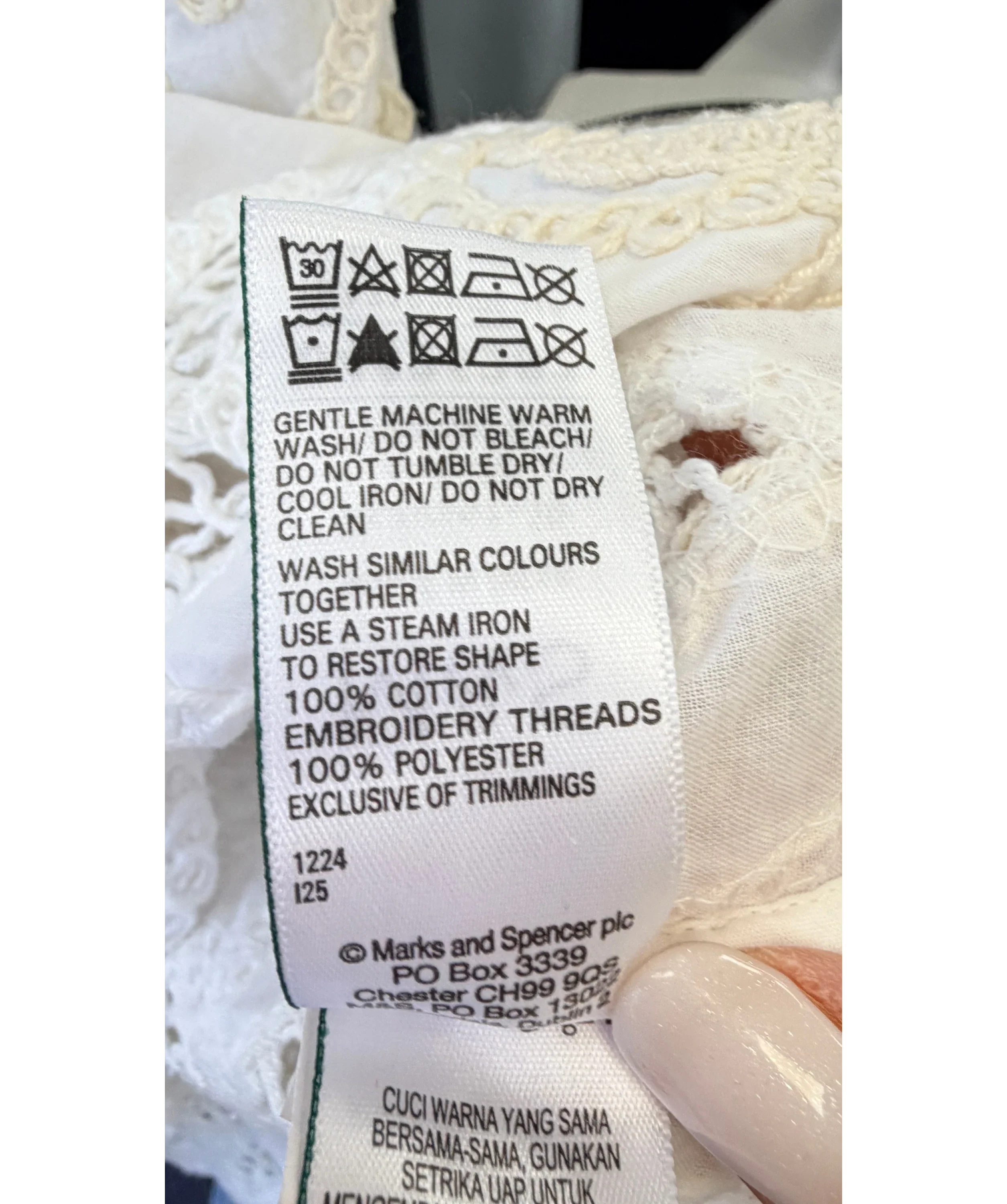 M&S Cream Per Una Pure Cotton Broderie Waistcoat Ecru Mix, size UK 10 — label
