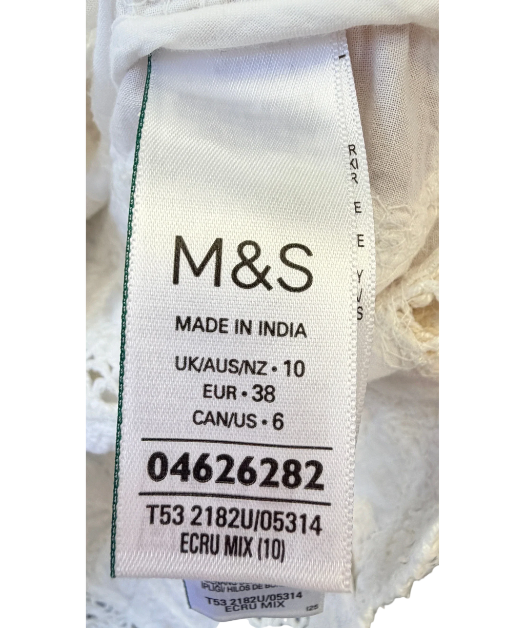 M&S Cream Per Una Pure Cotton Broderie Waistcoat Ecru Mix, size UK 10 — care label