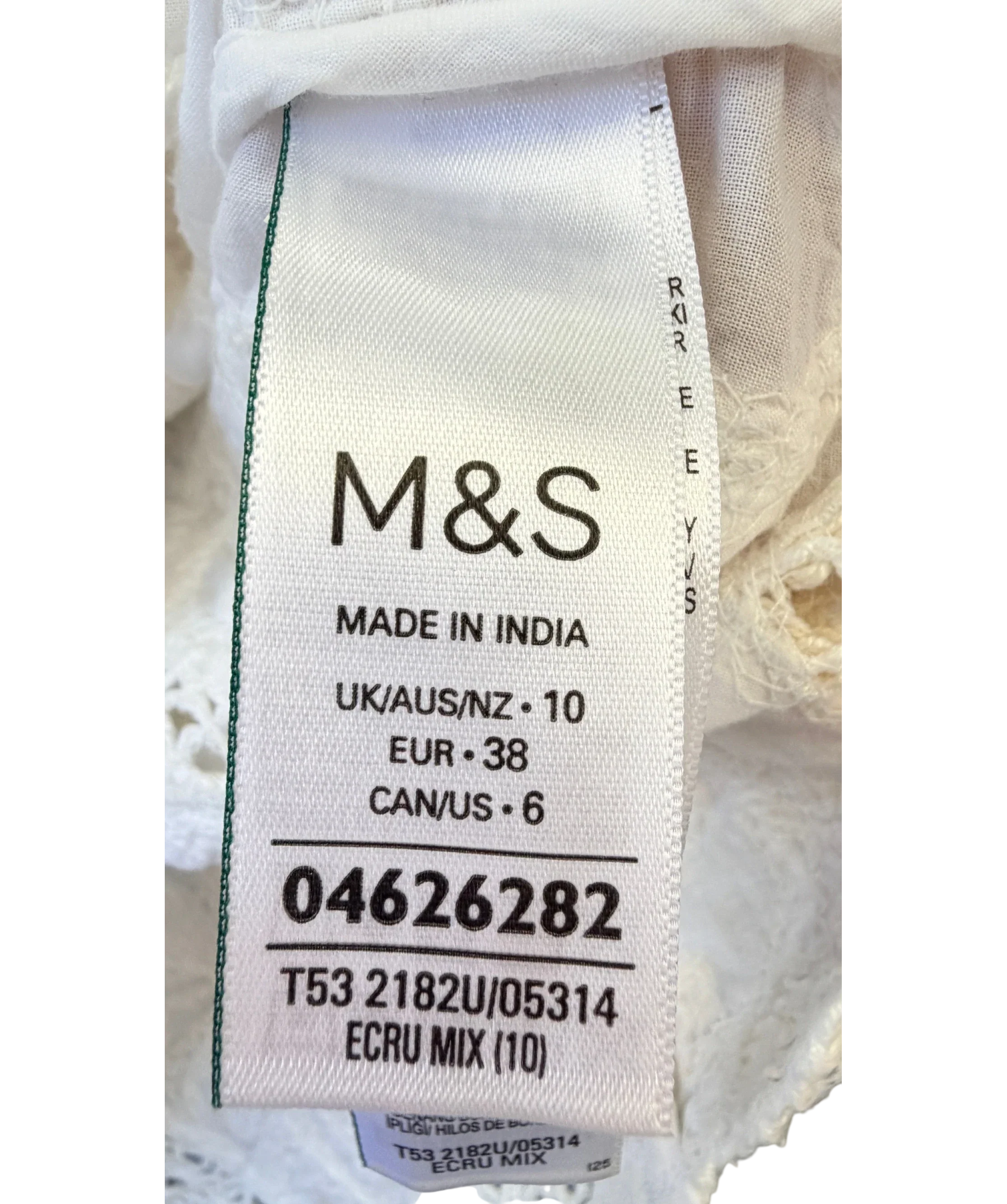 M&S Cream Per Una Pure Cotton Broderie Waistcoat Ecru Mix, size UK 10 — care label