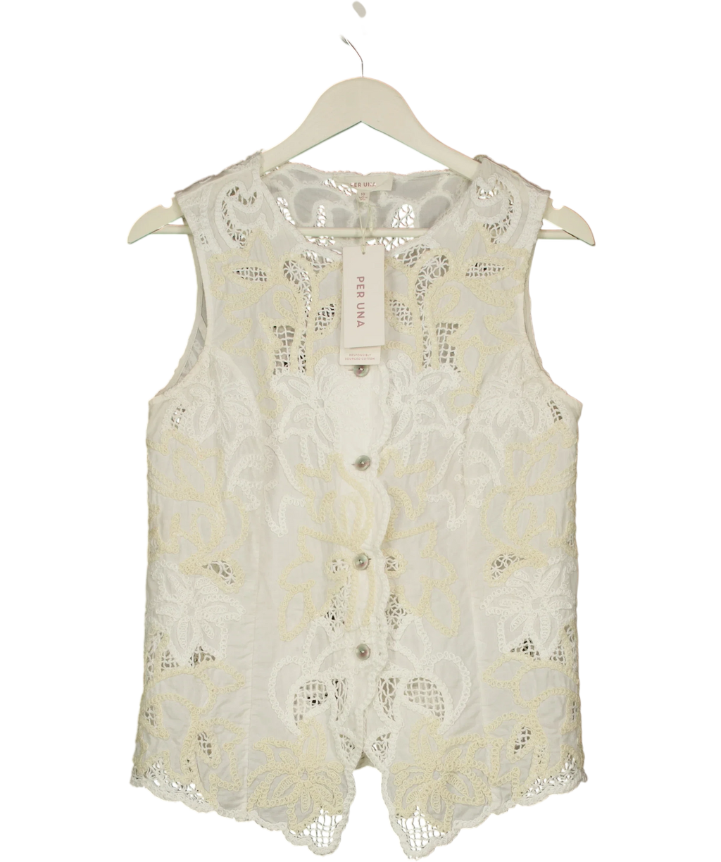 M&S Cream Per Una Pure Cotton Broderie Waistcoat Ecru Mix, size UK 10 — front