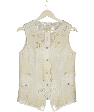 M&S Cream Per Una Pure Cotton Broderie Waistcoat Ecru Mix UK 10