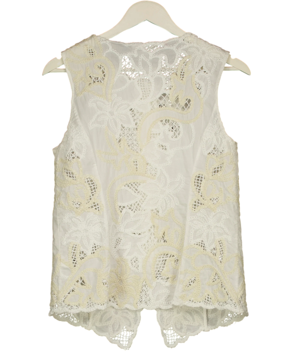 M&S Cream Per Una Pure Cotton Broderie Waistcoat Ecru Mix, size UK 10 — back