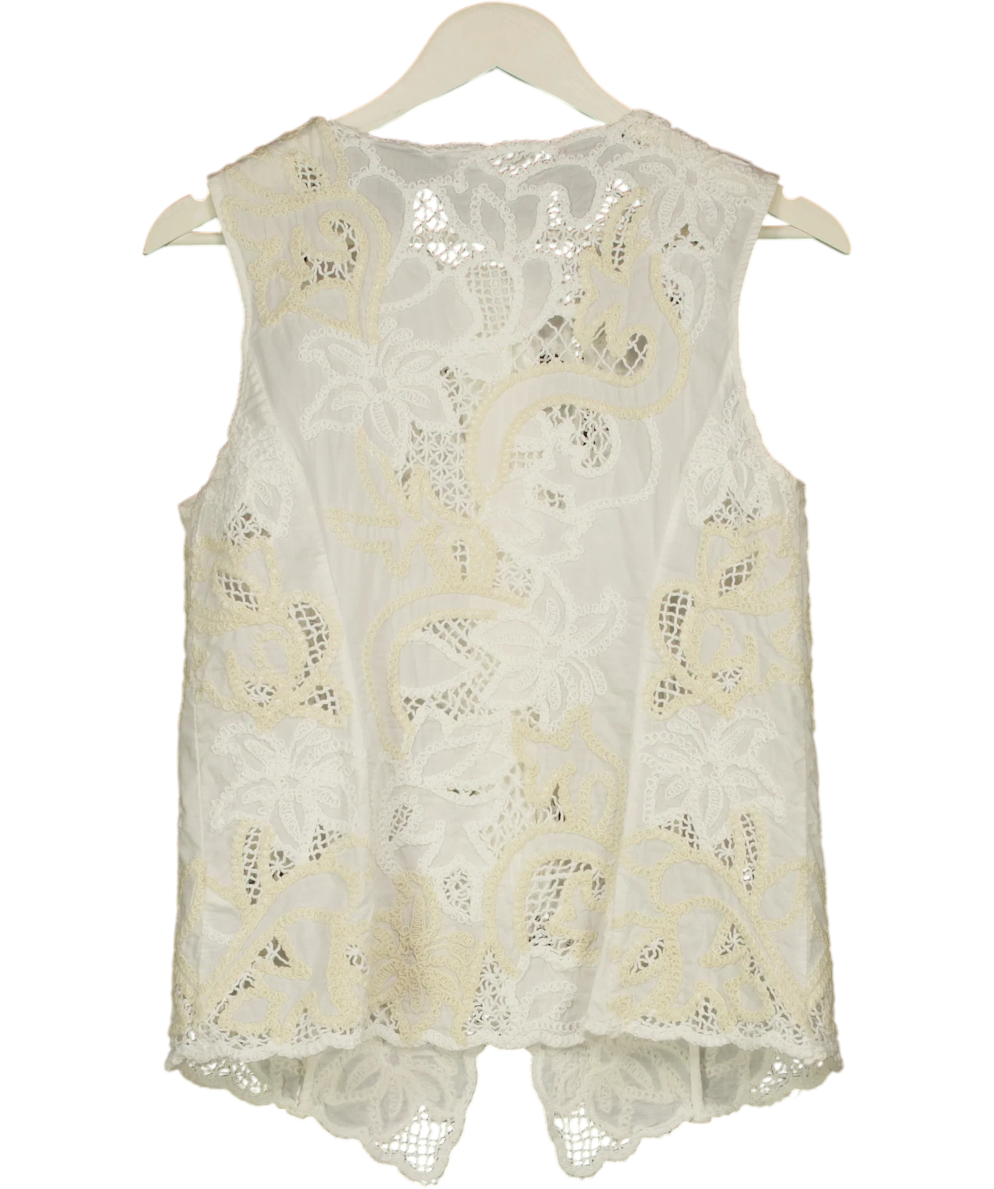 M&S Cream Per Una Pure Cotton Broderie Waistcoat Ecru Mix, size UK 10 — back