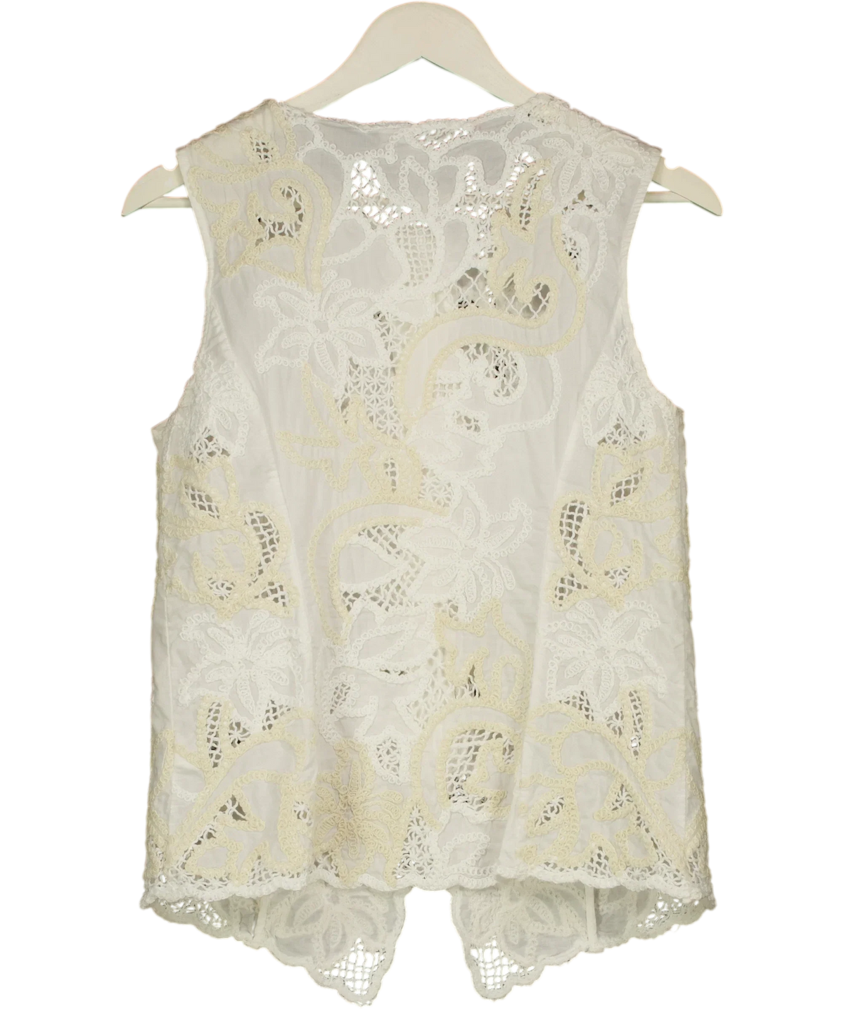 M&S Cream Per Una Pure Cotton Broderie Waistcoat Ecru Mix, size UK 10 — back