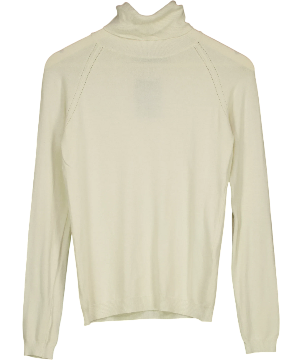 KAREN MILLEN Cream Essential Knit Roll Neck Jumper Cream, size UK XS/S — front