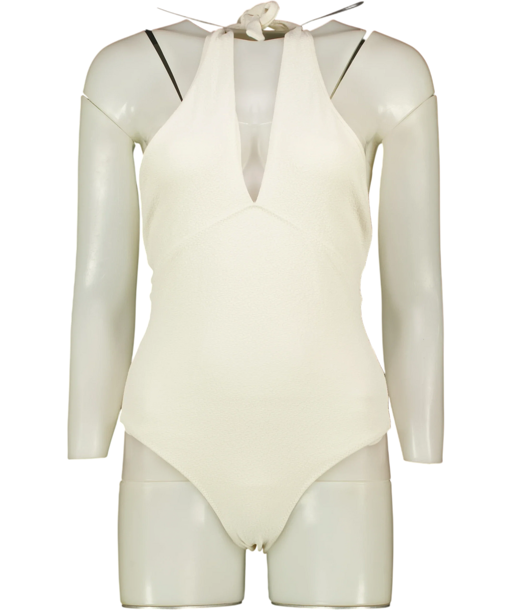 ZARA Cream Tied Halter Beach Swimsuit Ecru CREAM, size UK S — front