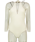 ZARA Cream Tied Halter Beach Swimsuit Ecru CREAM, size UK S — front