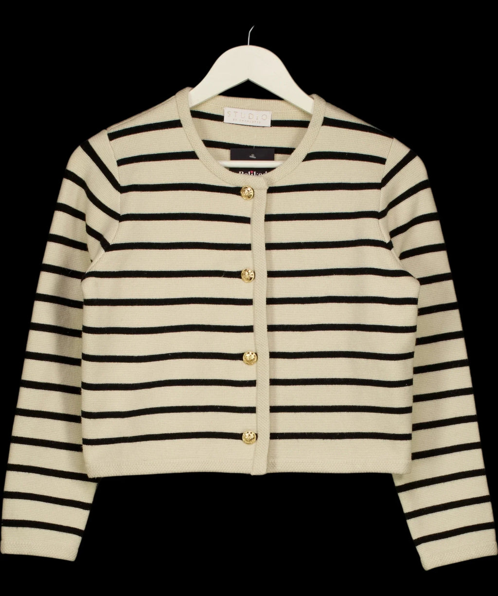STUDIO BY CHARLOTTE Cream Kelly Stripe Cardigan Cream & Black — detail
