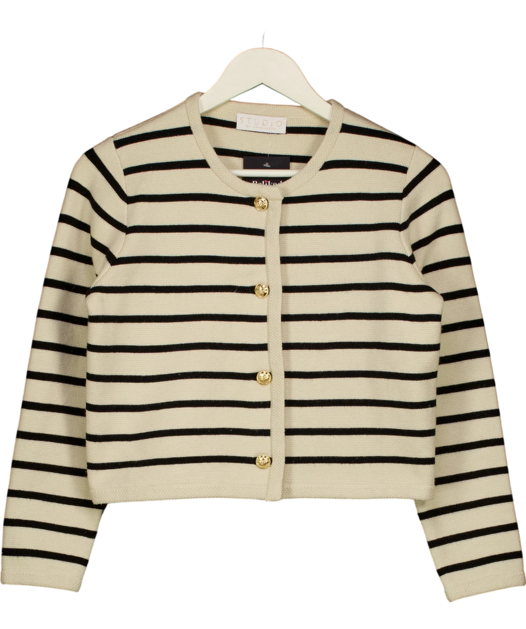 STUDIO BY CHARLOTTE Cream Kelly Stripe Cardigan Cream & Black — front