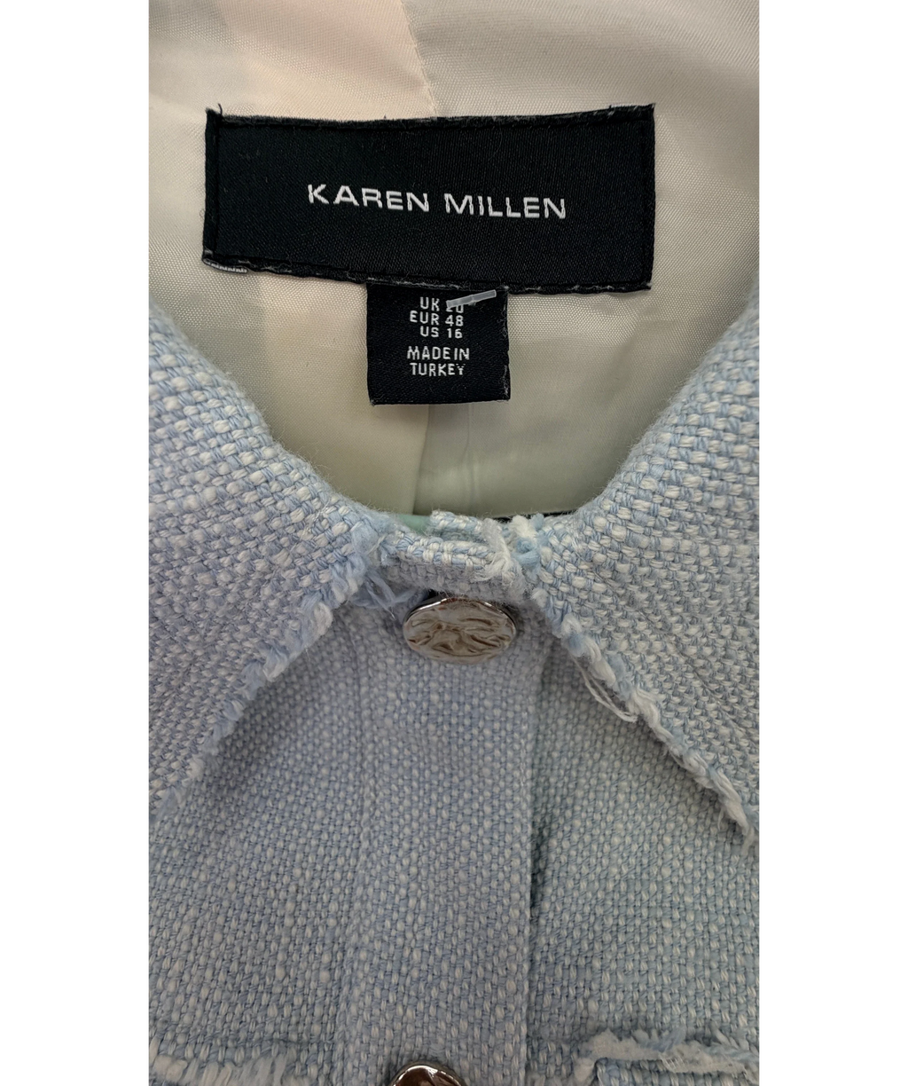KAREN MILLEN Blue Plus Size Spring Tweed Tailored Jacket Pale Blue, size UK 20 — detail