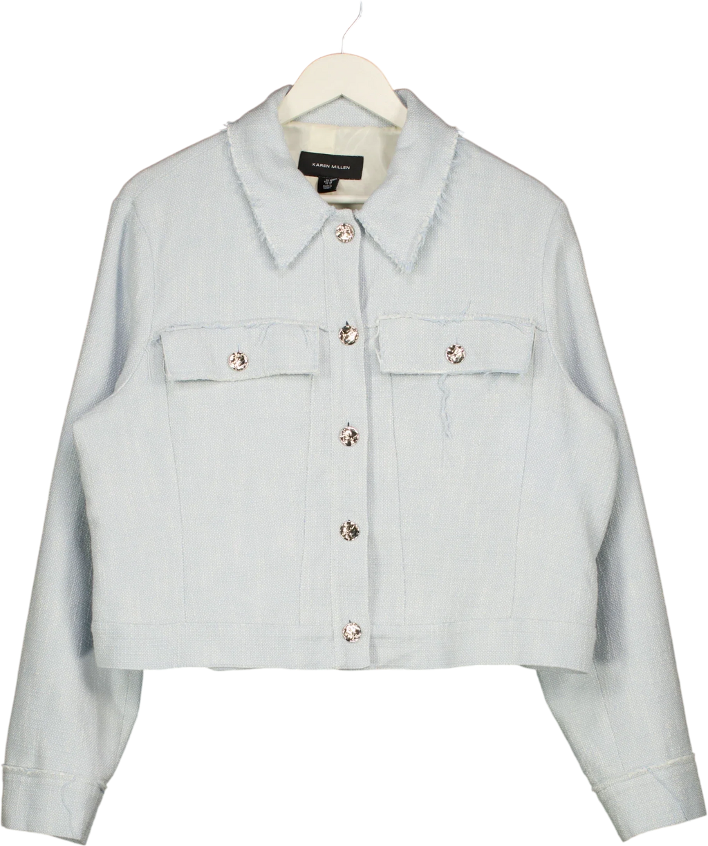 KAREN MILLEN Blue Plus Size Spring Tweed Tailored Jacket Pale Blue, size UK 20 — front