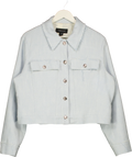 KAREN MILLEN Blue Plus Size Spring Tweed Tailored Jacket Pale Blue, size UK 20 — front