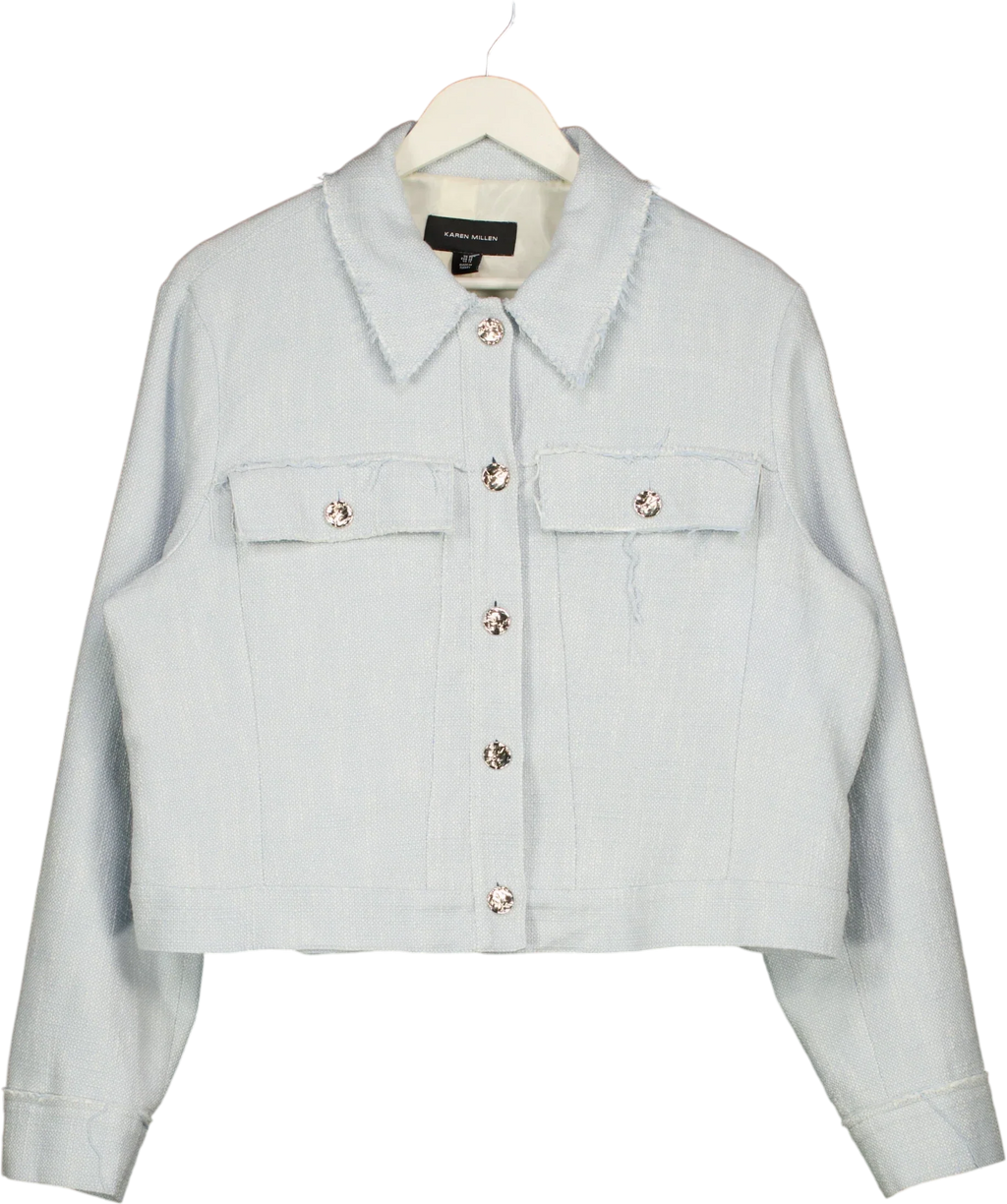 KAREN MILLEN Blue Plus Size Spring Tweed Tailored Jacket Pale Blue, size UK 20 — front
