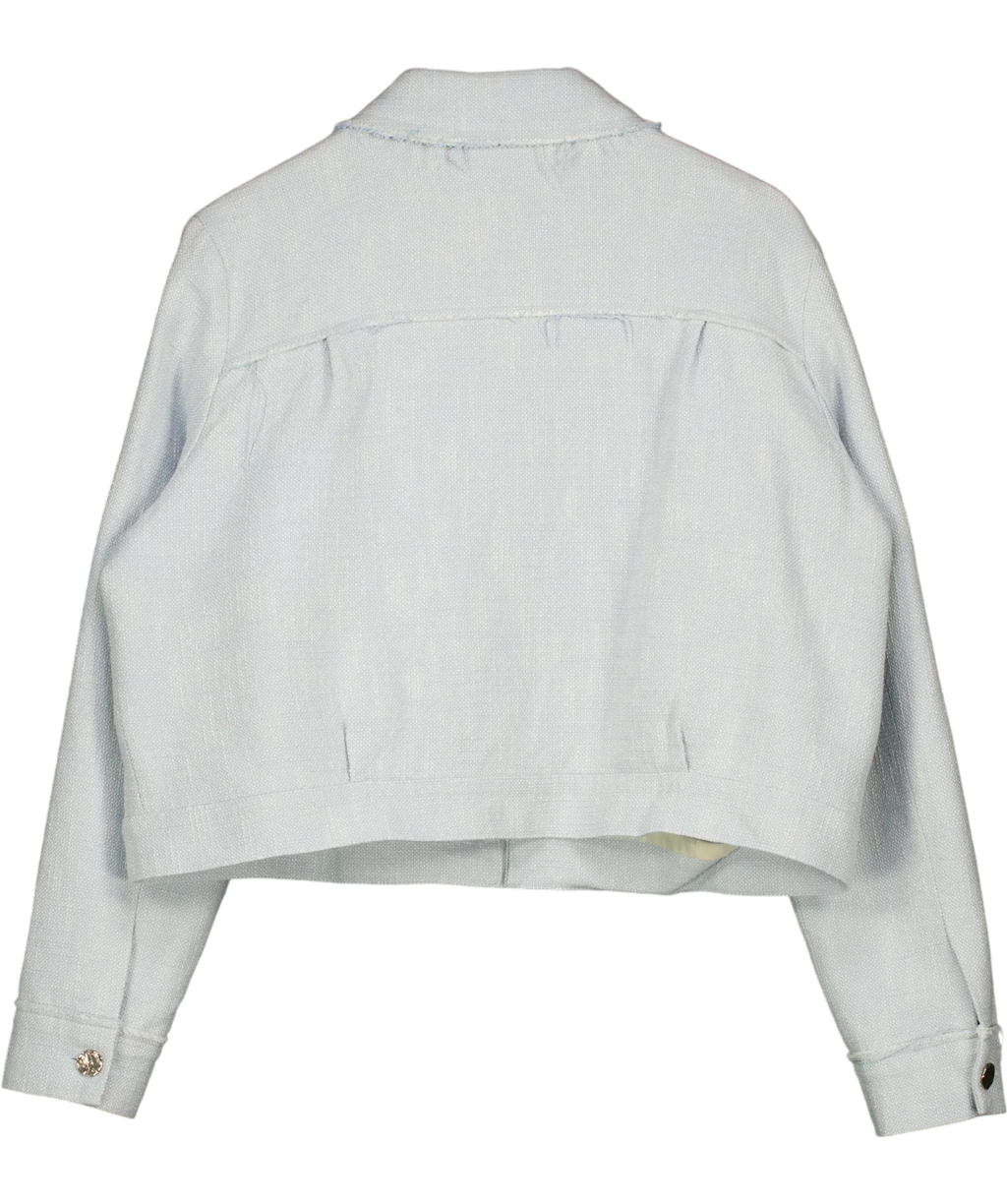 KAREN MILLEN Blue Plus Size Spring Tweed Tailored Jacket Pale Blue, size UK 20 — back