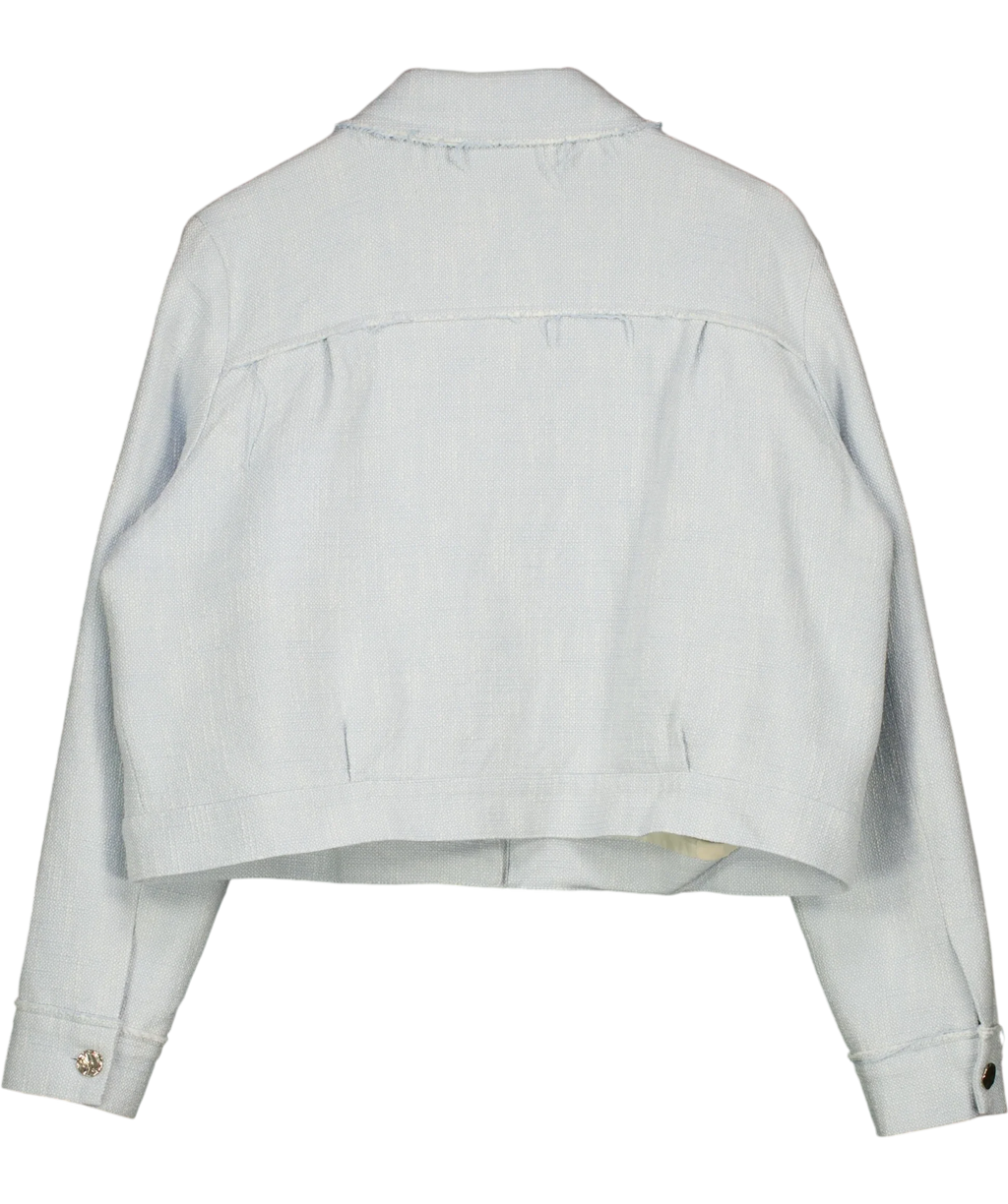 KAREN MILLEN Blue Plus Size Spring Tweed Tailored Jacket Pale Blue, size UK 20 — back