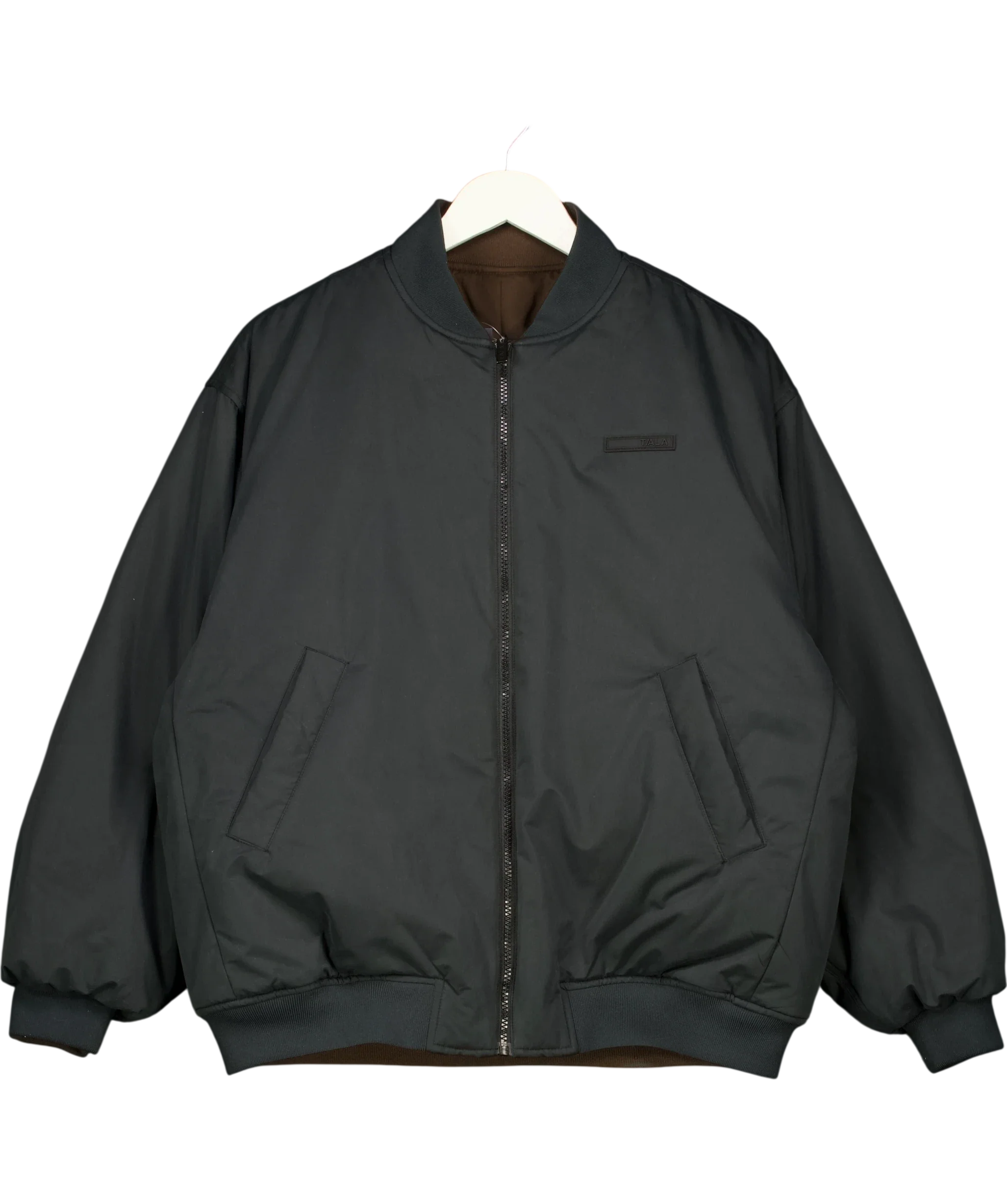 TALA Brown Reversible Oversized Bomber Jacket Black/Espresso, size UK S — front