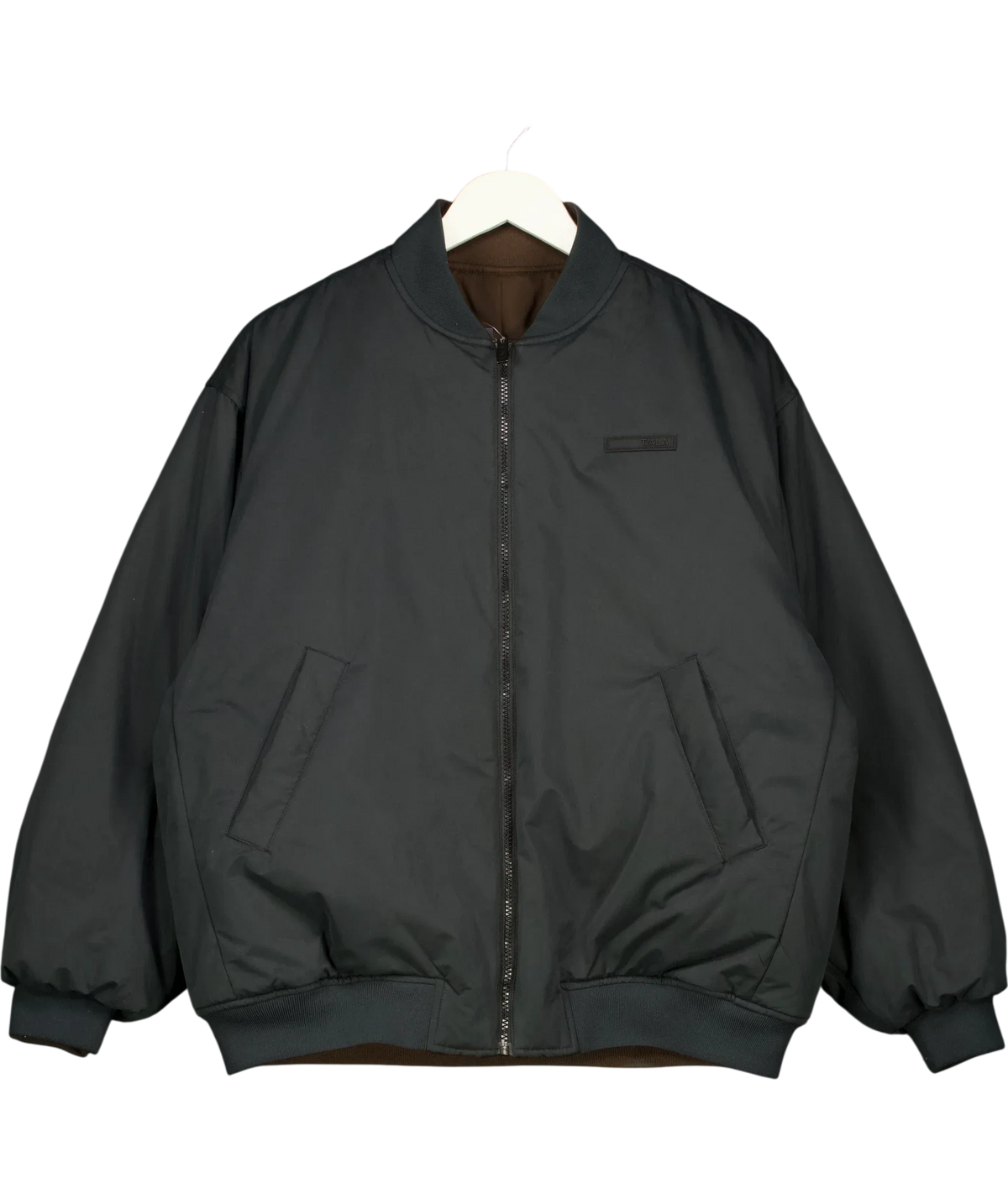 TALA Brown Reversible Oversized Bomber Jacket Black/Espresso, size UK S — front