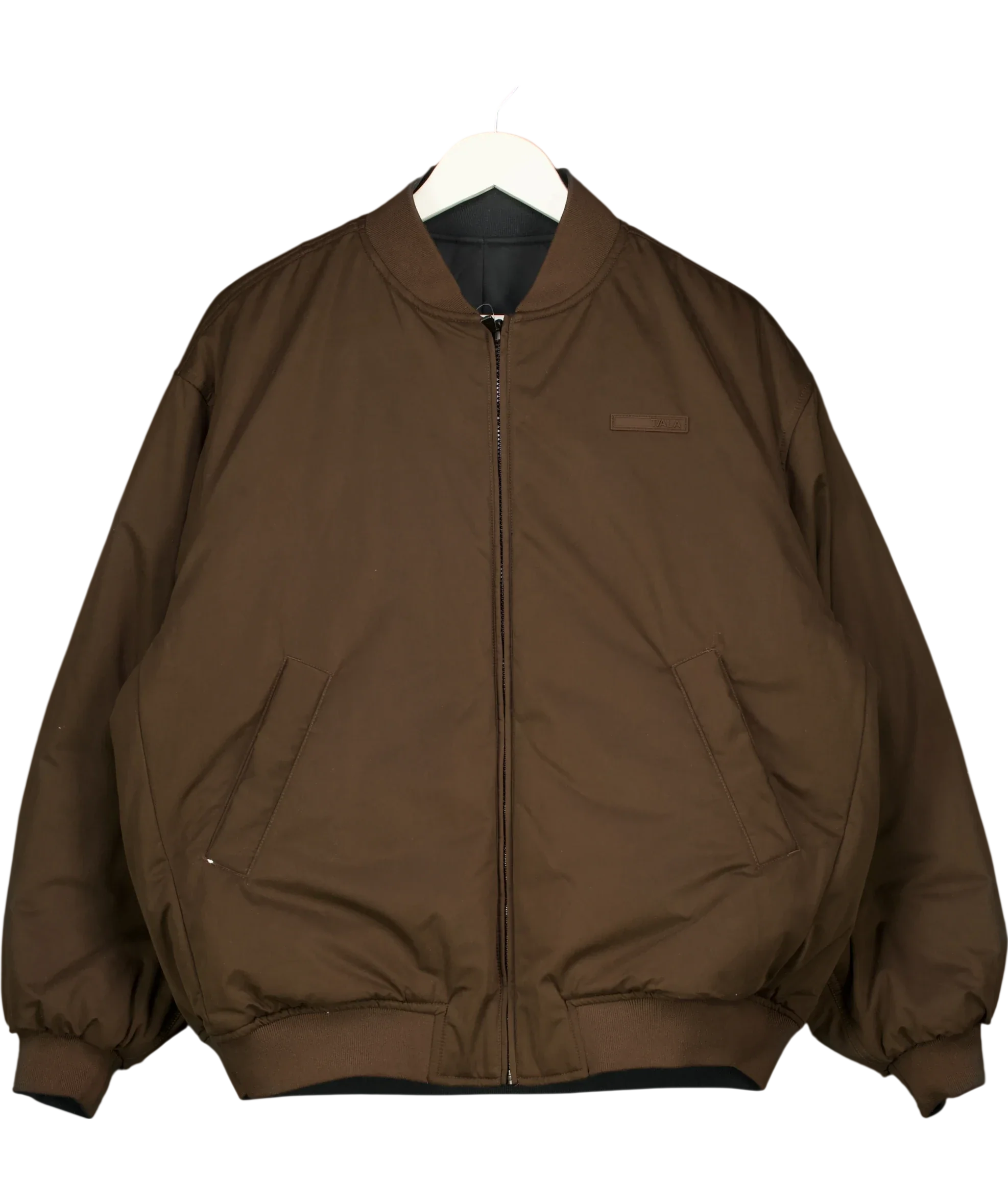 TALA Brown Reversible Oversized Bomber Jacket Black/Espresso, size UK S — care label