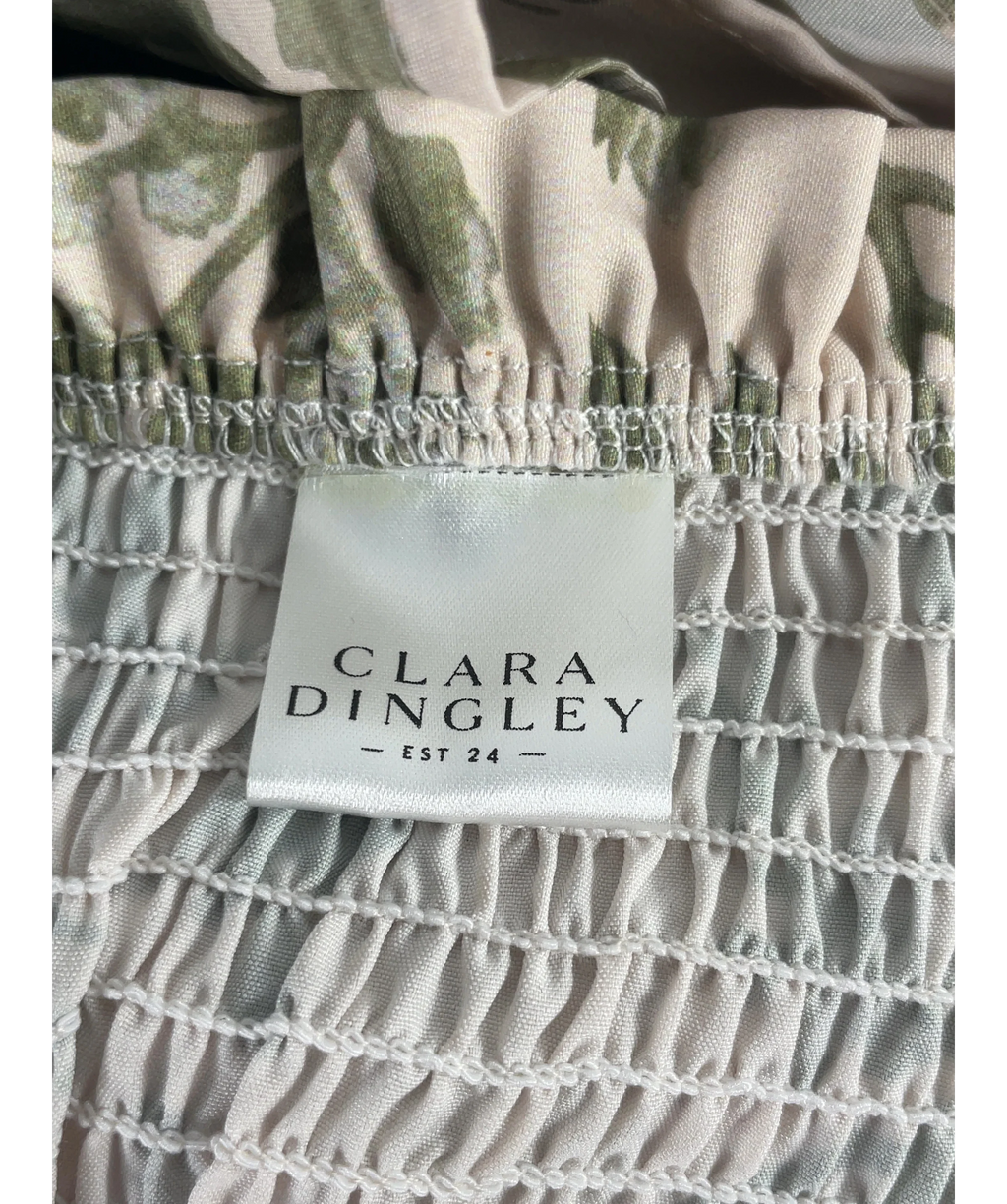 Clara Dingley Green Olive Green Floral Tube Top Dress with Bow Straps, size UK M — detail