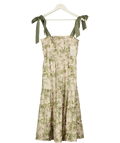 Clara Dingley Green Olive Green Floral Tube Top Dress with Bow Straps, size UK M — front