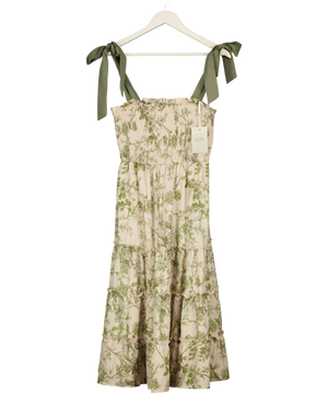 Clara Dingley Olive Green Floral Tube Top Dress With Bow Straps UK M