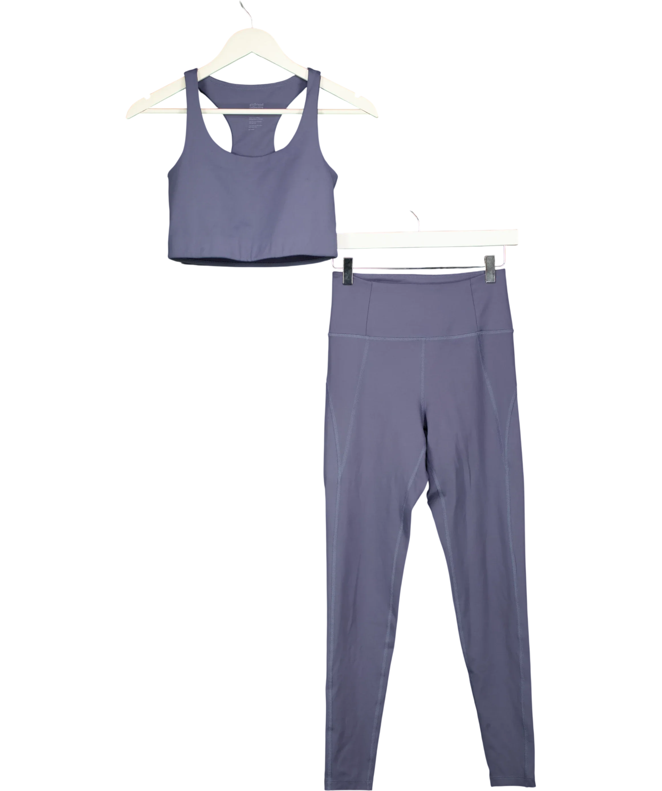 Girlfriend Collective Blue Blue Grey Compressive Sleeveless Crop Top & Leggings Set, size UK S — front