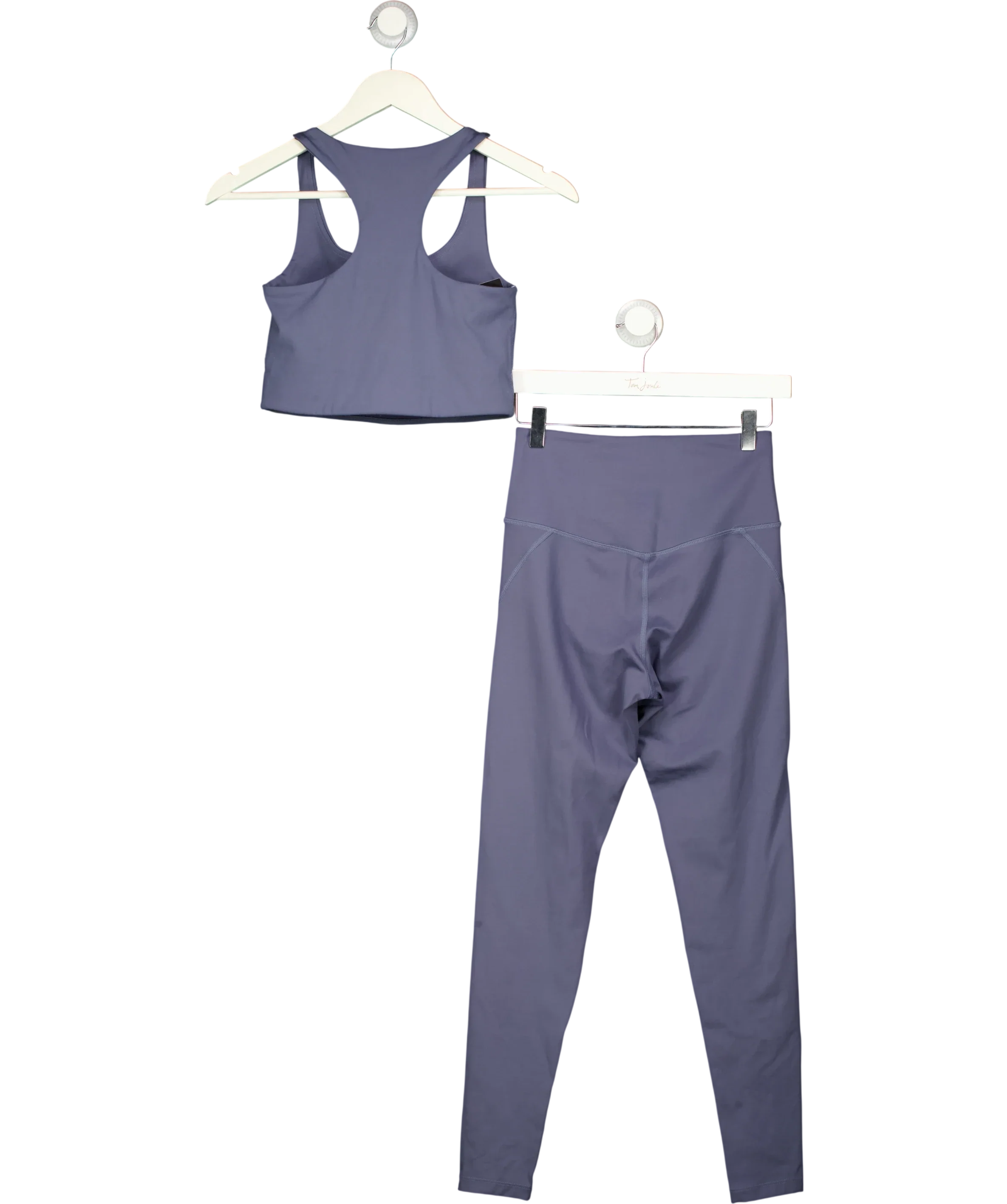 Girlfriend Collective Blue Blue Grey Compressive Sleeveless Crop Top & Leggings Set, size UK S — back