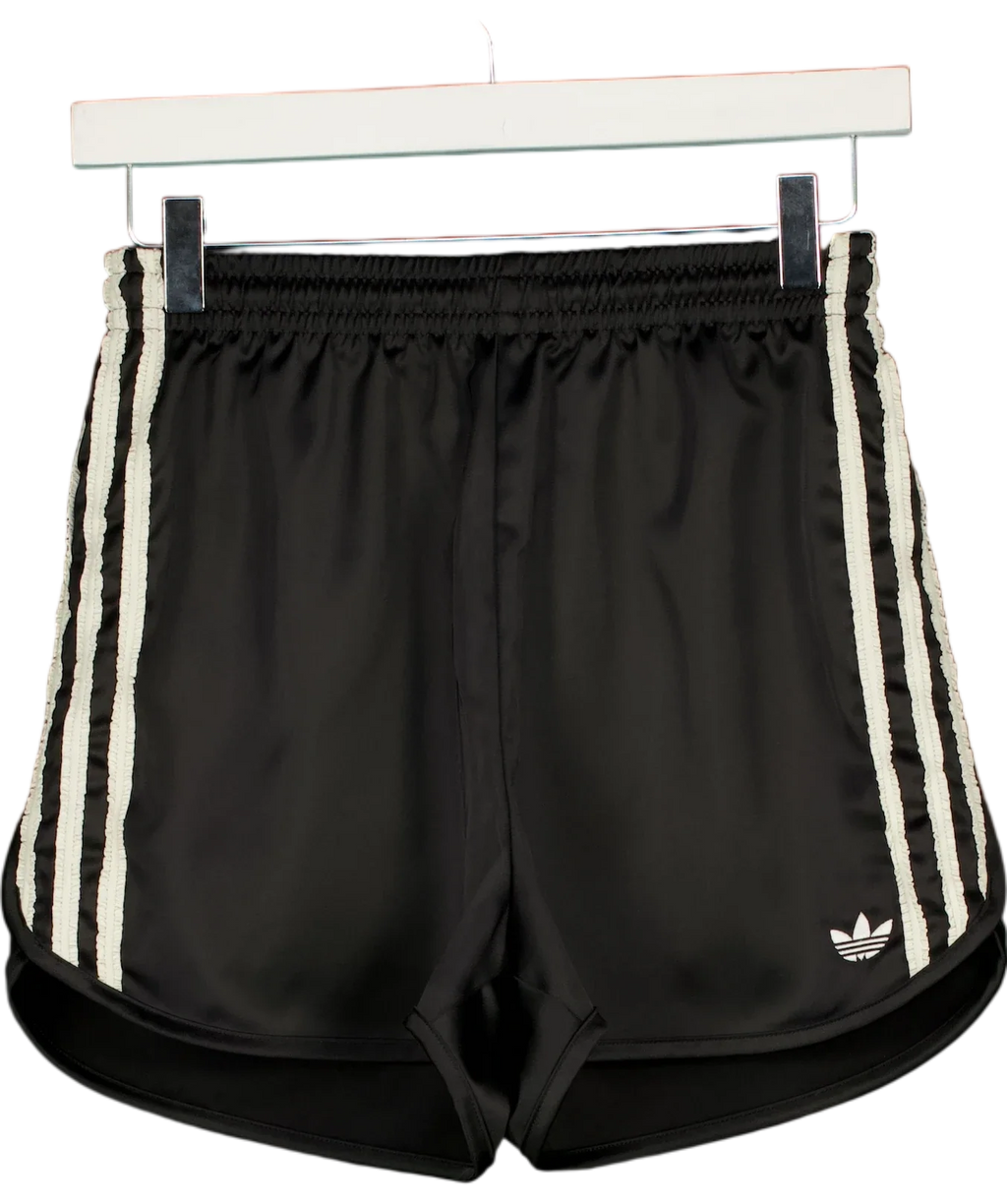 adidas Black ORIGINALS Adicolor Satin Ruffle 3-Stripes Shorts Black UK 4-6, size UK XS — front