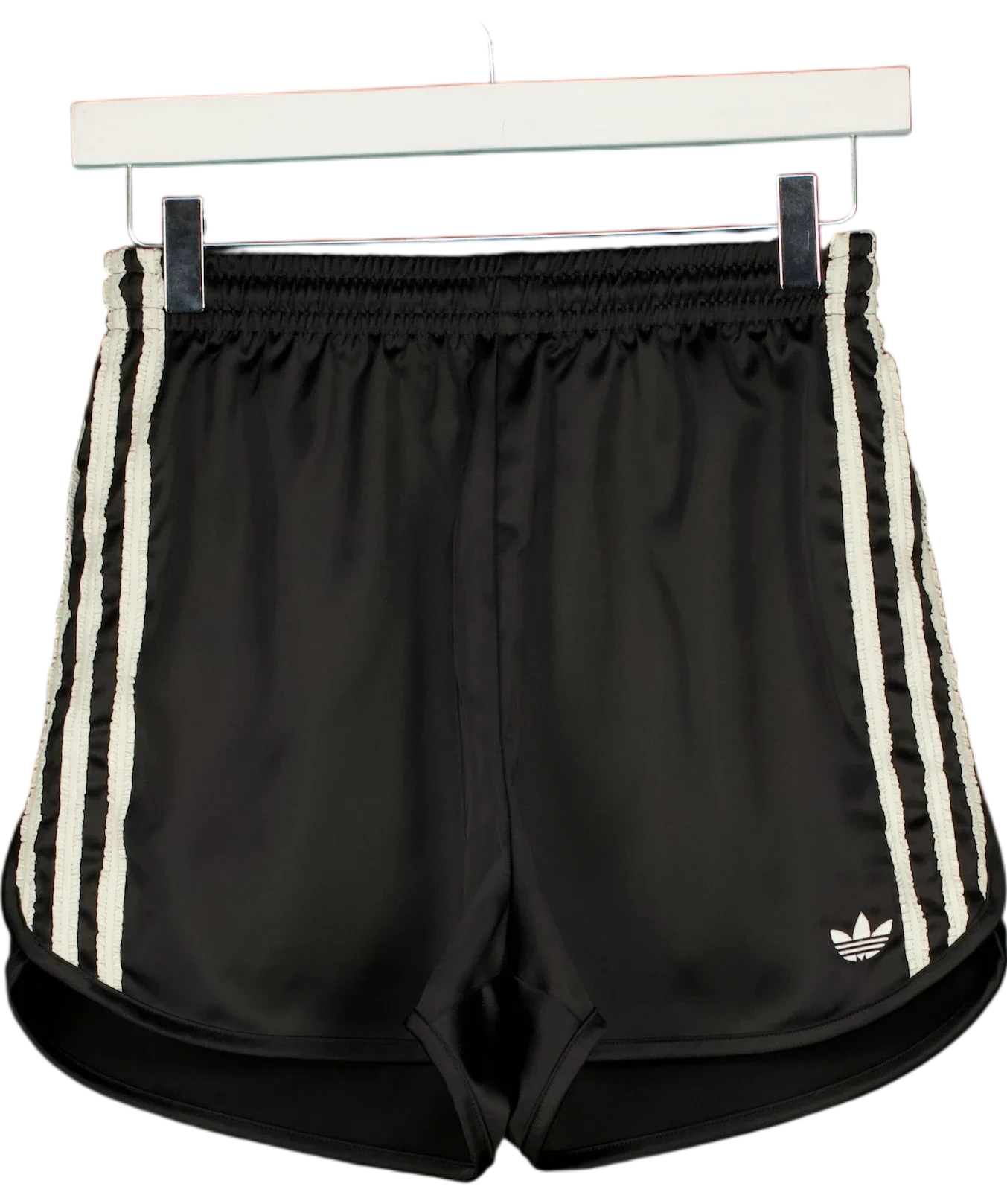 adidas Black ORIGINALS Adicolor Satin Ruffle 3-Stripes Shorts Black UK 4-6, size UK XS — front
