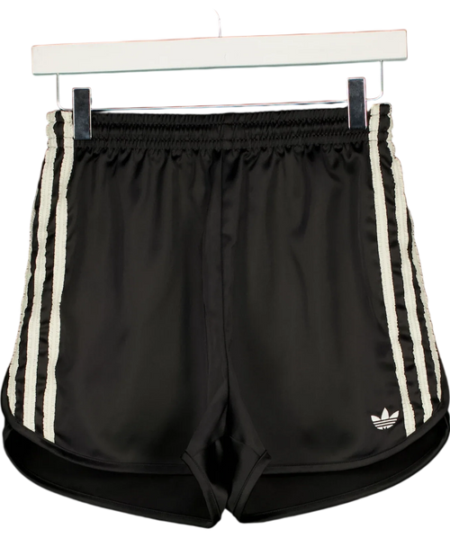 adidas Black ORIGINALS Adicolor Satin Ruffle 3-Stripes Shorts Black UK 4-6, size UK XS — front