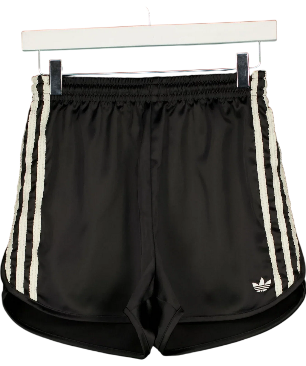 adidas Black ORIGINALS Adicolor Satin Ruffle 3-Stripes Shorts Black UK 4-6, size UK XS — front