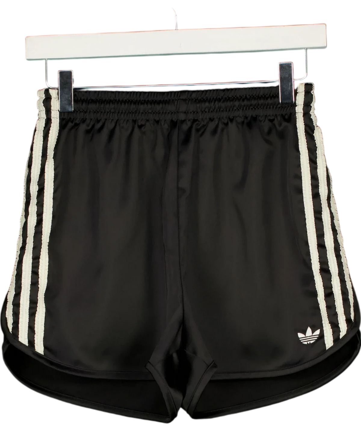 adidas Black ORIGINALS Adicolor Satin Ruffle 3-Stripes Shorts Black UK 4-6, size UK XS — front