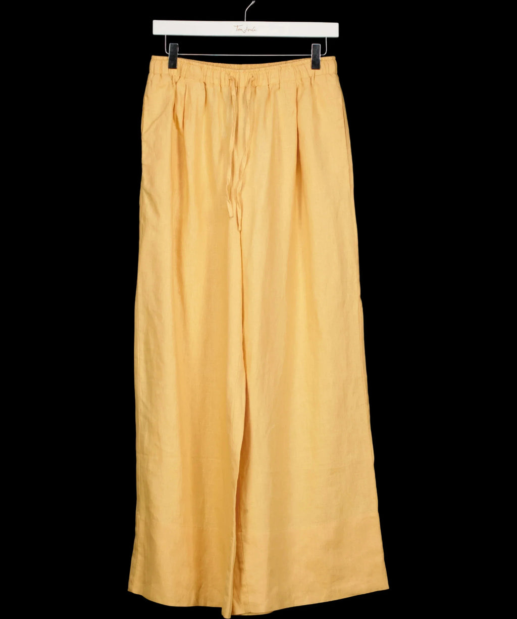 Mint Velvet Yellow ellow Linen Drawstring Wide Leg Trousers  - Short length, size UK S — detail