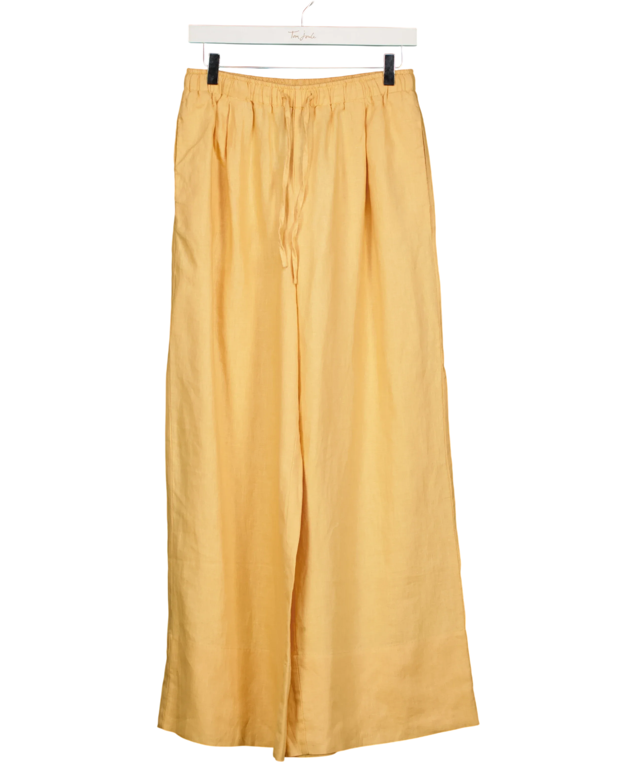 Mint Velvet Yellow ellow Linen Drawstring Wide Leg Trousers  - Short length, size UK S — front