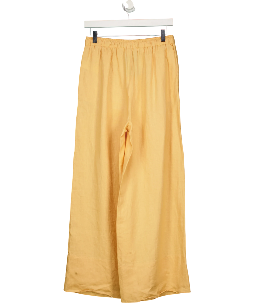 Mint Velvet Yellow ellow Linen Drawstring Wide Leg Trousers  - Short length, size UK S — back