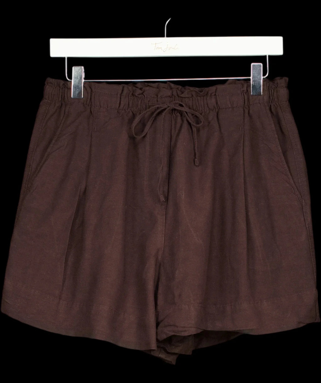 H&M Brown Premium Selection Linen Shorts Dark Brown, size UK S — detail