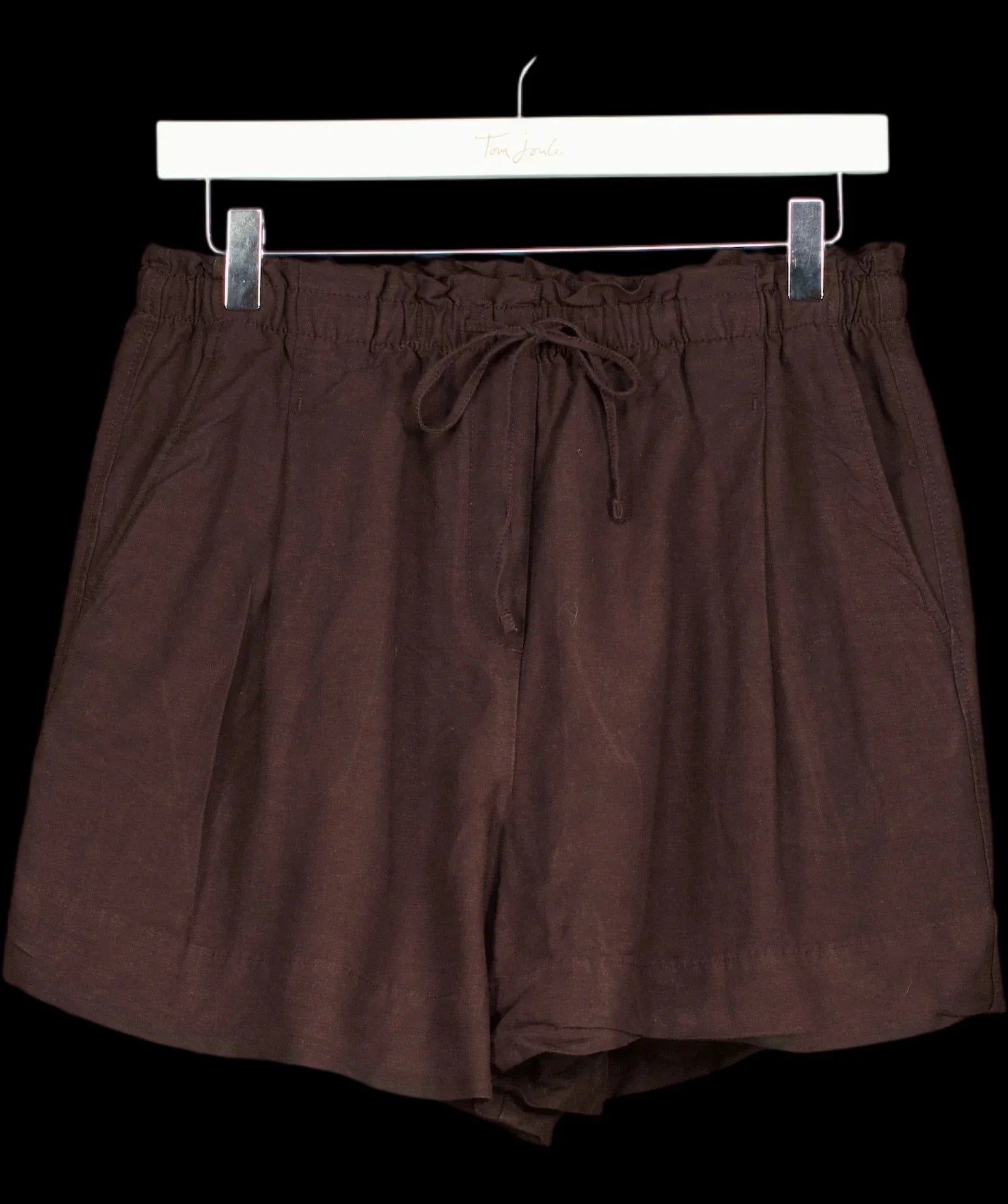 H&M Brown Premium Selection Linen Shorts Dark Brown, size UK S — detail