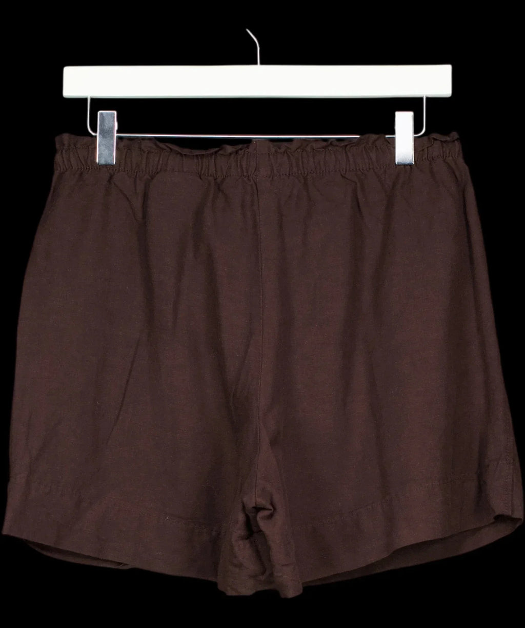 H&M Brown Premium Selection Linen Shorts Dark Brown, size UK S — label