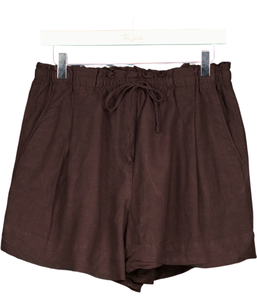 H&M Brown Premium Selection Linen Shorts Dark Brown, size UK S — front