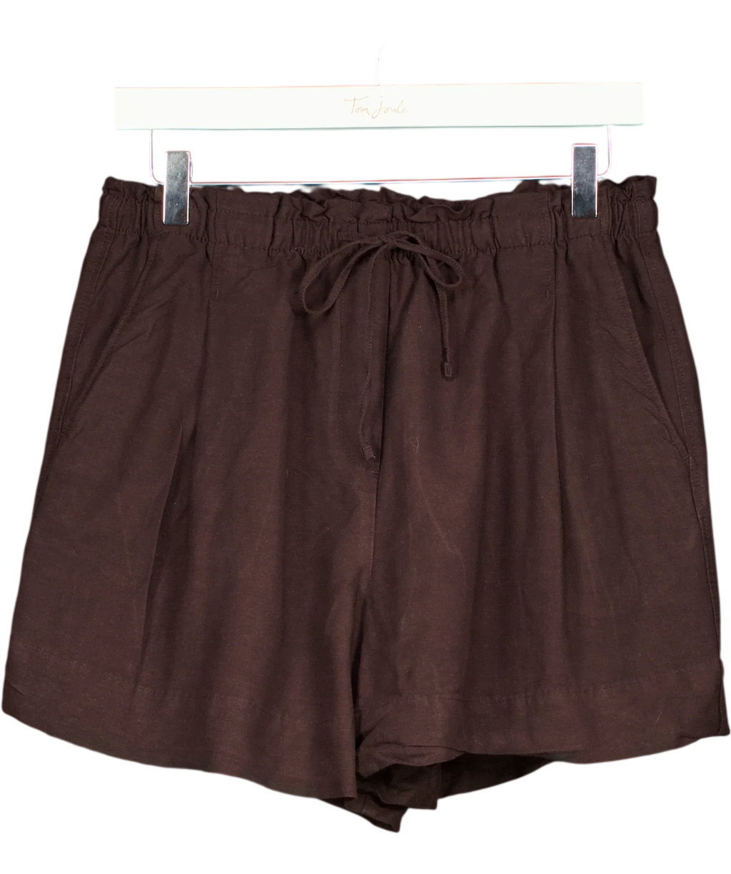 H&M Brown Premium Selection Linen Shorts Dark Brown, size UK S — front