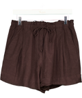 H&M Brown Premium Selection Linen Shorts Dark Brown, size UK S — front