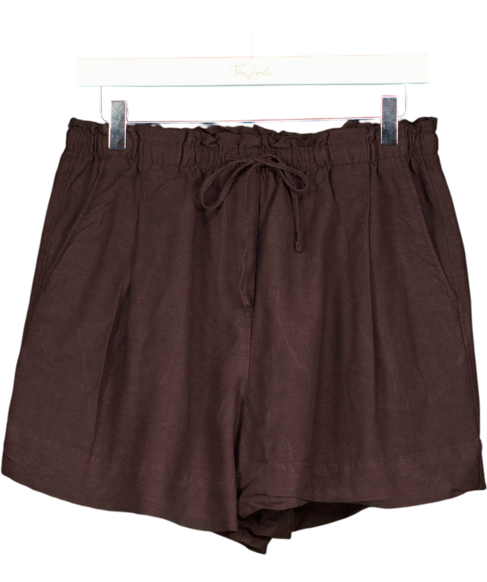 H&M Brown Premium Selection Linen Shorts Dark Brown, size UK S — front
