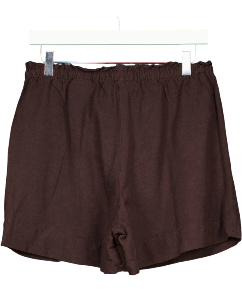 H&M Brown Premium Selection Linen Shorts Dark Brown, size UK S — back
