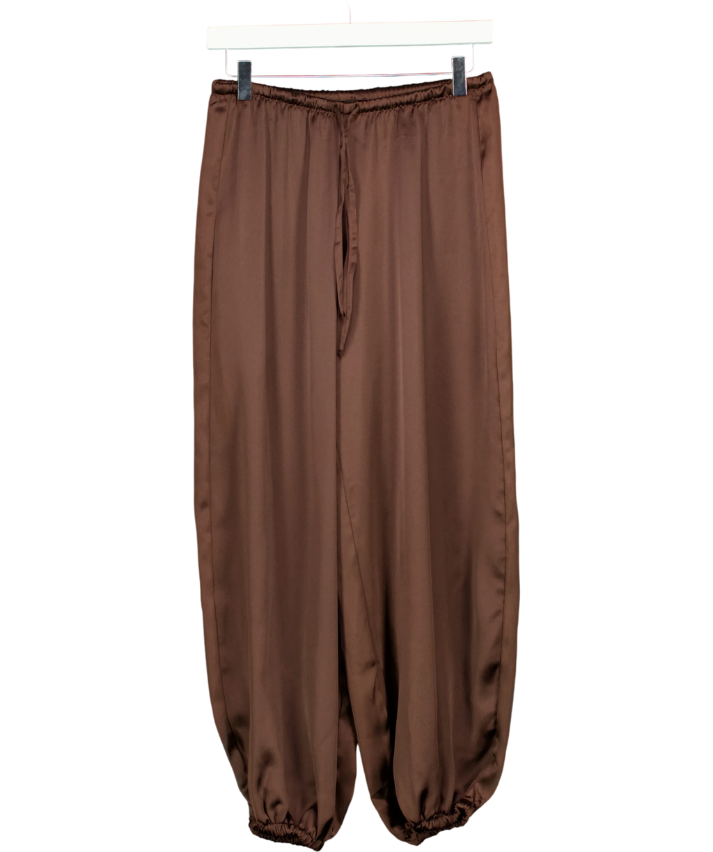 GINA TRICOT Brown chocolate brown Satin Balloon Trousers, size UK XS — front