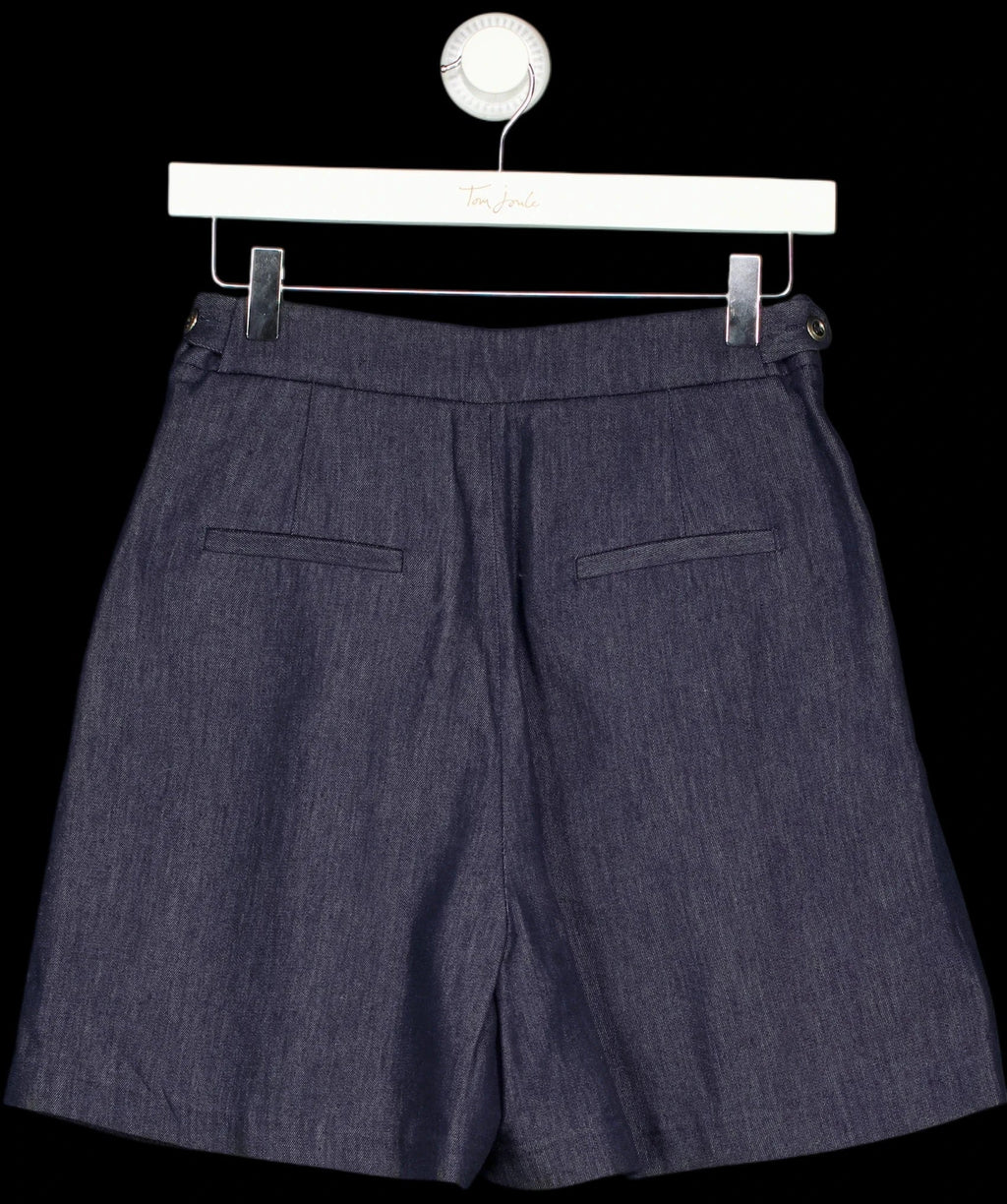 Fabrique Blue X EDWARD CRUTCHLEY Rebeka Lyocell Denim Shorts Indigo, size UK XS — label