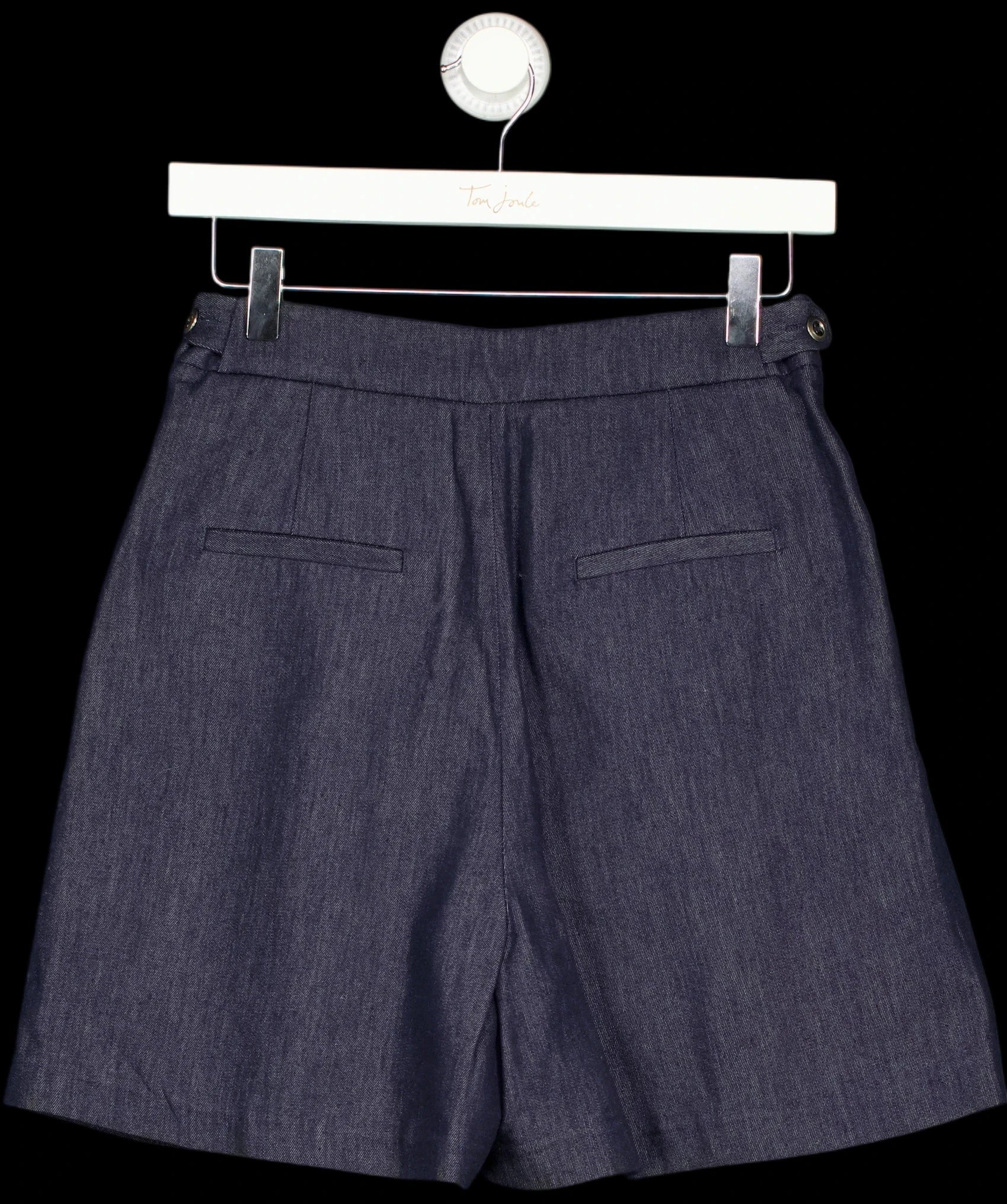 Fabrique Blue X EDWARD CRUTCHLEY Rebeka Lyocell Denim Shorts Indigo, size UK XS — label