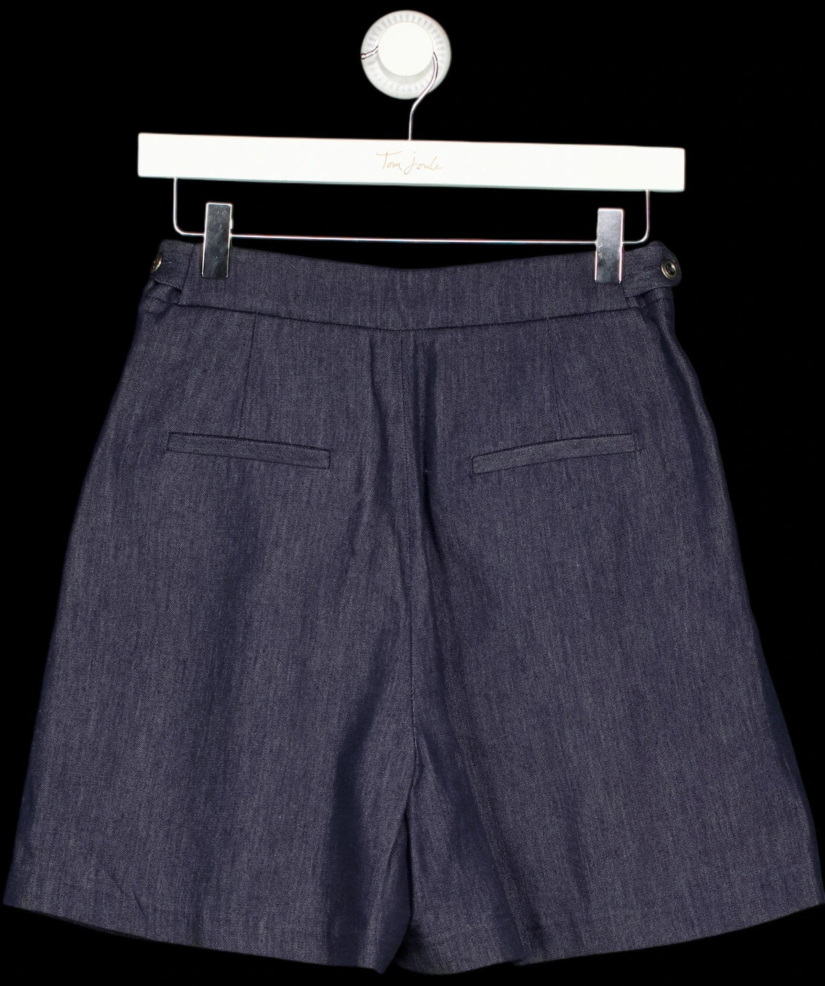 Fabrique Blue X EDWARD CRUTCHLEY Rebeka Lyocell Denim Shorts Indigo, size UK XS — label